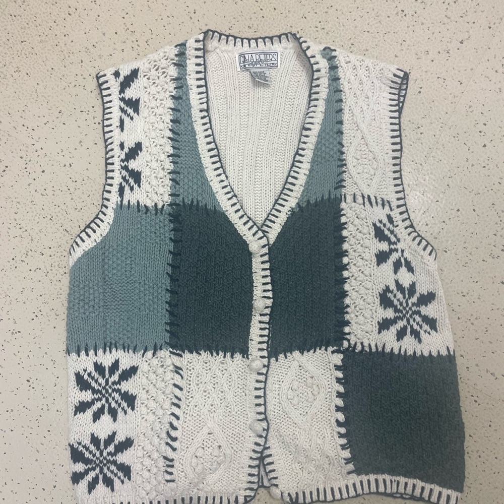 Vintage Patchwork Vest Cottagecore Embroidered Gina Peters Knit Medium